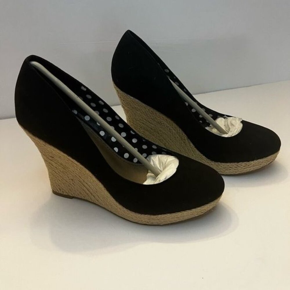Fergalicious By Fergie Womens Black Espadrille Wedge Heels Polka Dot Lining 4.5" - Picture 7 of 12